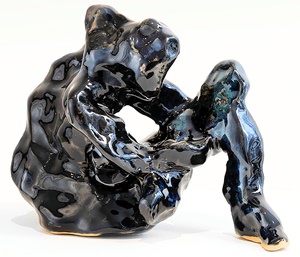 Thinker (Hommage to Rodin)- Ceramic Blue 14x10x18 - 2023